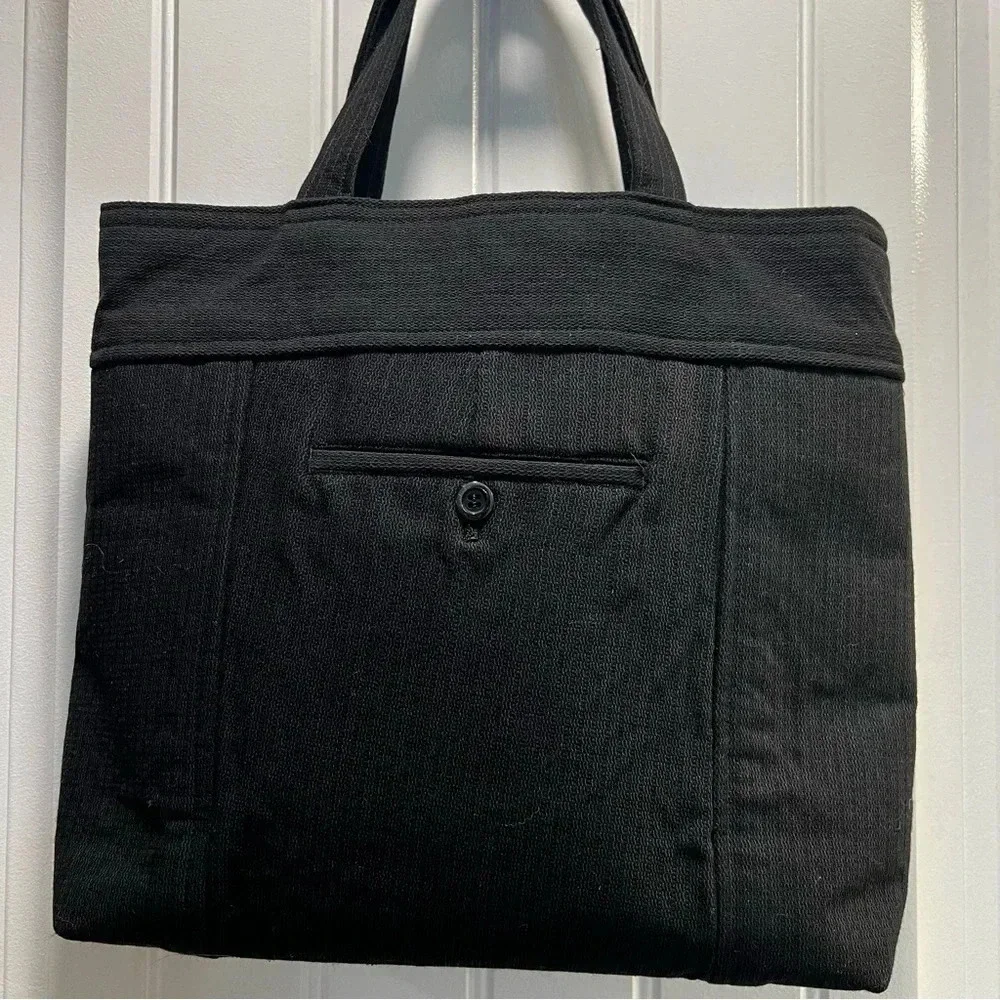 Handmade Handbag‎ made from Mens Black Dress Pants.